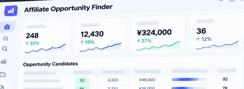 Affiliate Opportunity Finderの機会分析画面
