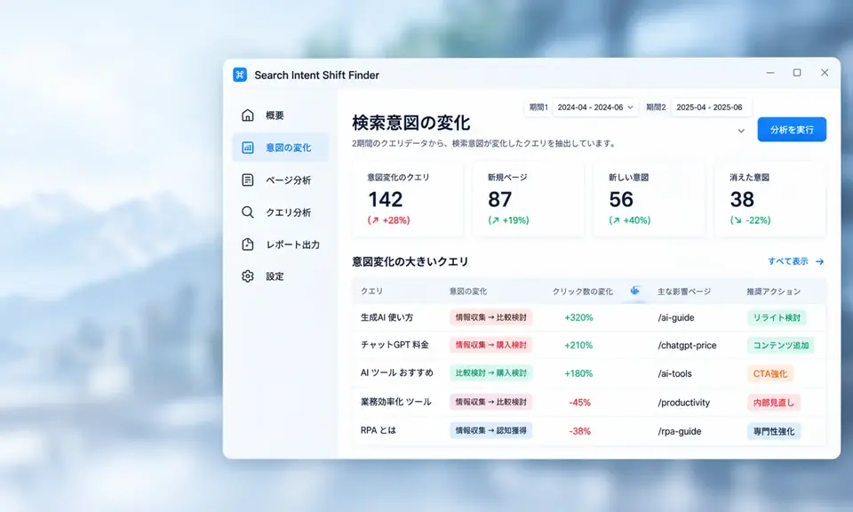 Search Intent Shift Finderの画面